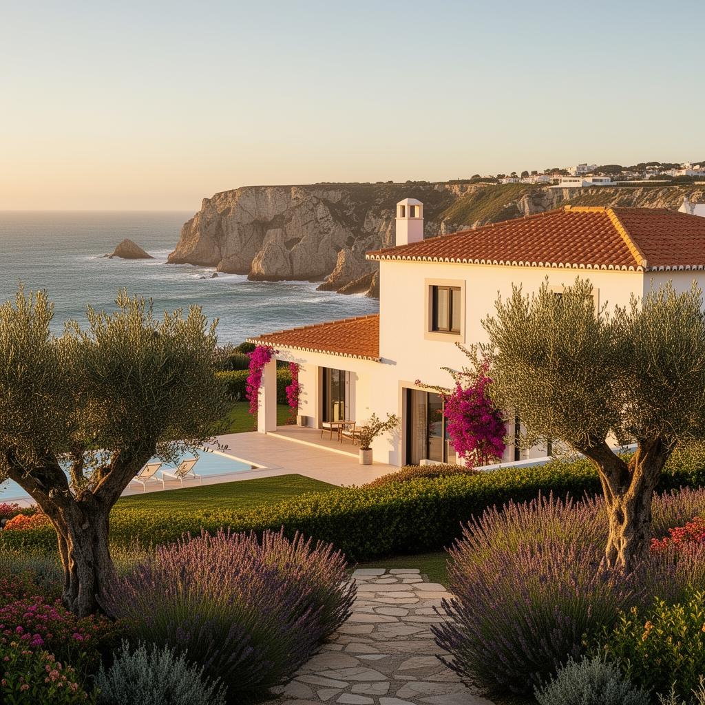 Vila portuguesa de luxo na Silver Coast com jardim e vista para o Atlântico